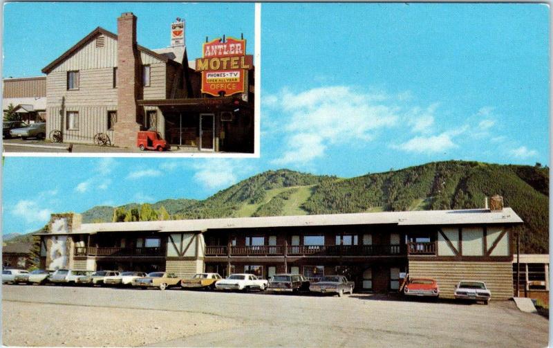 JACKSON HOLE, WY    ANTLER MOTEL  c1960s  Cars   Roadside  Postcard 