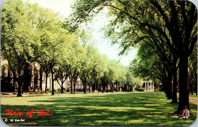 Vtg 1960s University of Delaware Central Green Campus Newark DE Chrome Postcard