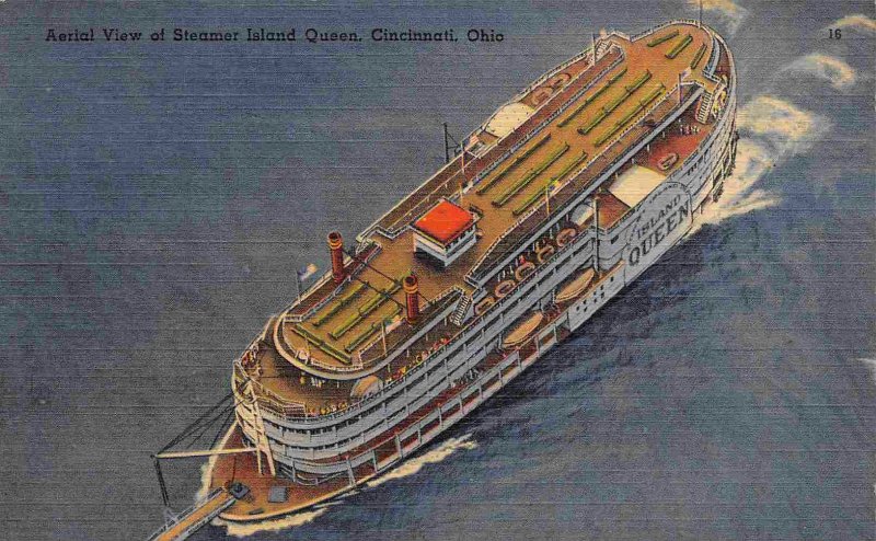 Paddle Steamer Island Queen Boat Cincinnati Ohio 1944 linen postcard