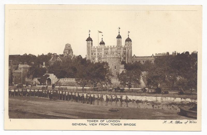 UK London Tower View from Bridge HM Office Works RP Postcard