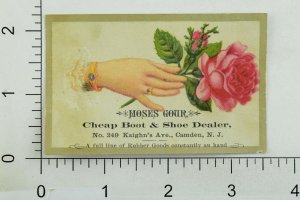 1880's Moses Gour Cheap Boot & Shoe Dealer Lady's Hand & Pink Rose P108 