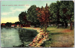 1909 View At North Park Oshkosh Wisconsin WI Lake Trees Posted Postcard