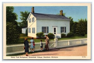 Henry Ford Birthplace Dearborn Michigan MI UNP Linen Postcard S8