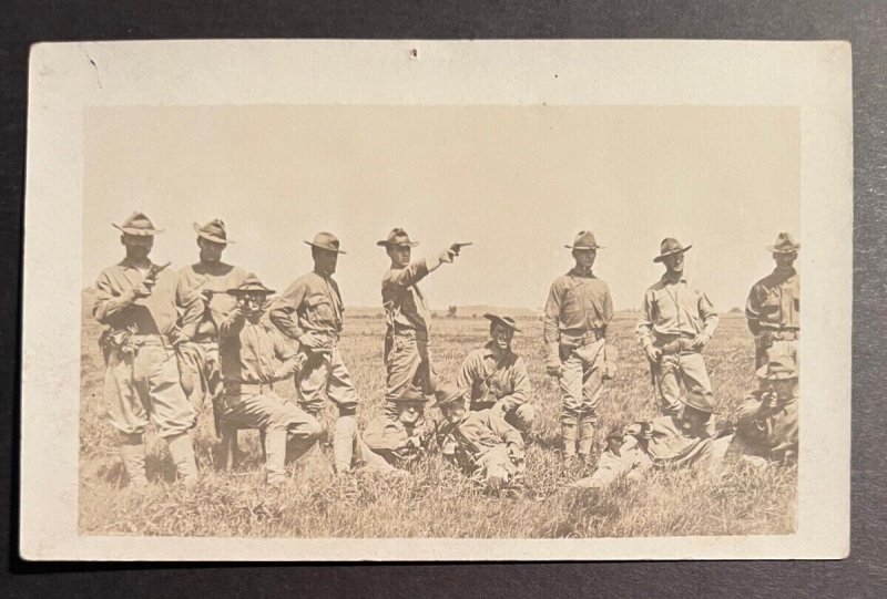 Mint USA Postcard RPPC Military Firing Training Uniform US Army WW1 Era