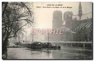 Old Postcard Crue of the Seine Paris Notre Dame and the docks saw the Morgue