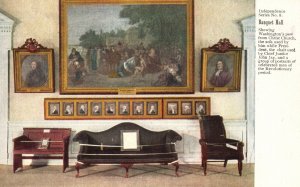 Vintage Postcard Banquet Hall Showing Washington's Pew From Christ Church Sofa