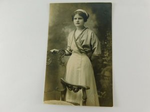 Beautiful Young Girl Posed Old Mission Studio LA CA Real Photo Vintage Postcard