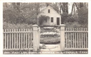 Real Photo Postcard First Law School in America in Litchfield Connecticut~130345