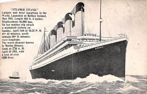 Steamer Titanic Ship A loss of 1500 Lives Unused light corner wear, a lot of ...