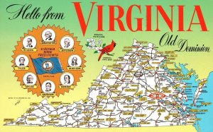 Vintage Postcard 1990's Hello From Virginia Old Dominion Presidents Valley Views