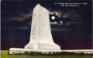 Postcard NC Kill Devil Hills - Wright Memorial Beacon at Night