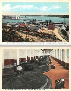 2~Postcards KEOKUK, Iowa IA    MISSISSIPPI RIVER POWER PLANT & Generator Room