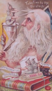 1800s Fantasy Father Time Gnomes Prudential Insurance Newark Dryden Trade Card