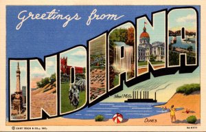 Greetings From Indiana Large Letter Linen Curteich