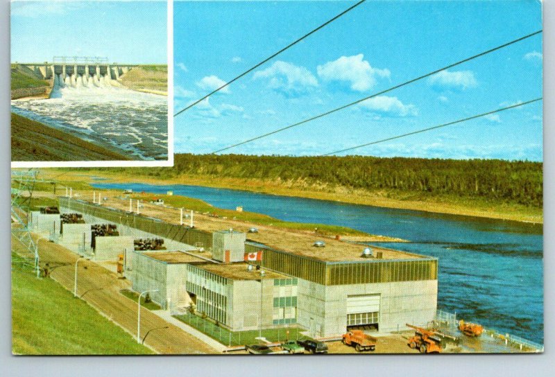 Squaw Rapids Hydro Dam, Saskatchewan, 1996 Split View Postcard, Slogan Cancel