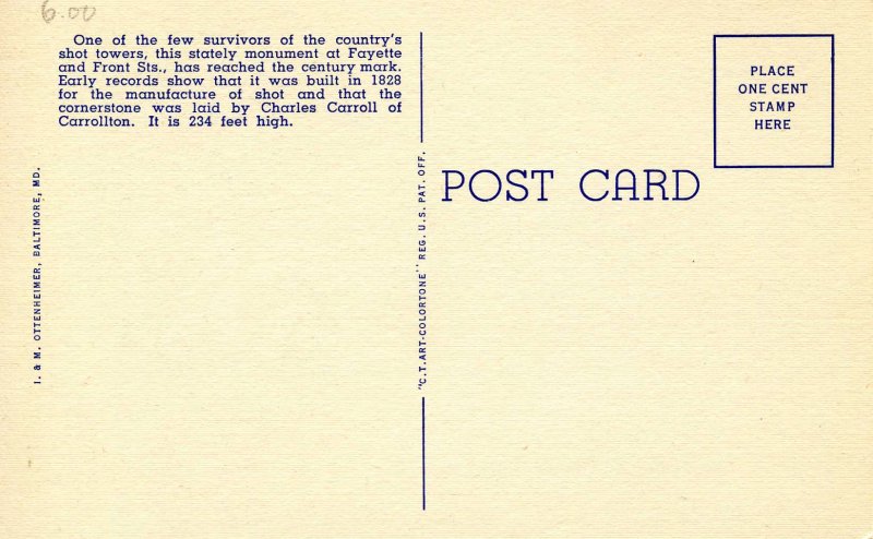 MD - Baltimore. Shot Tower at Fayette & Front Streets