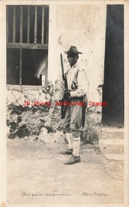 Black Americana, RPPC, Buffalo Soldier on Guard at Barracks at Moro Castle