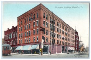 c1910 Lafayette Building Exterior View Streetcar Waterloo Iowa Vintage Postcard