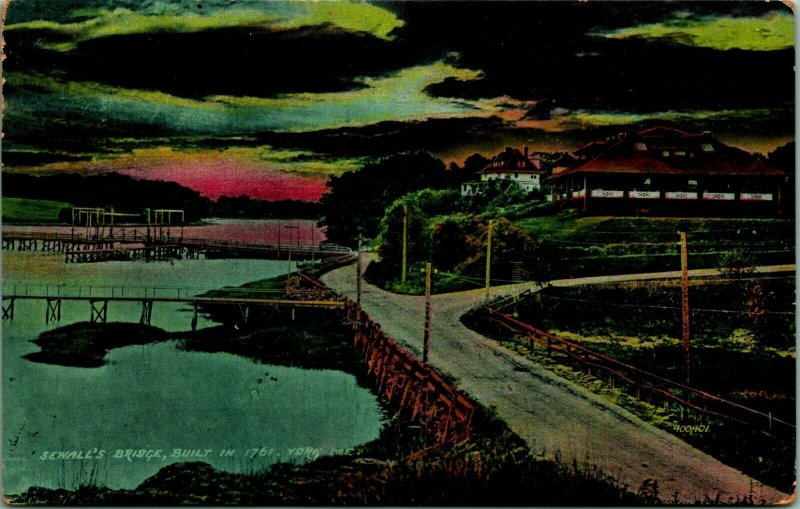 Sewall's Bridge At Sunset York Beach Maine ME 1915 DB Postcard C13