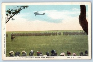 Washington DC Postcard US Aeroplane Directing Troops Field Maneuvers Crowd 1920