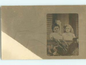 Pre-1918 rppc TWO CUTE GIRLS ON THE PORCH r5894