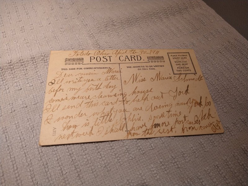 Vintage 1911 Remembrances Floral Postcard