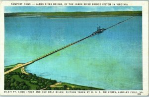 James River Bridge Postcard Newport News Virginia