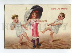 264782 COMIC Kids Girl in CORSET by SCH Vintage postcard