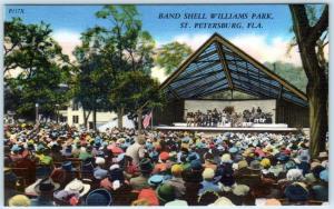 ST. PETERSBURG, Florida  FL    BAND SHELL at Williams Park c1940s Linen Postcard