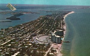 Vintage Postcard 1930's Airview Clearwater Beach Mandalay Shores Apartments FL