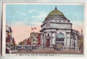 P857 1921 busy street scene many cars buffalo bank & main st, buffalo ny