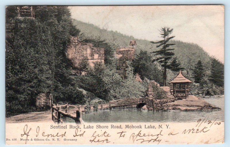 MOHONK LAKE, NY New York ~ Lake Shore Road SENTINEL ROCK 1905 Postcard