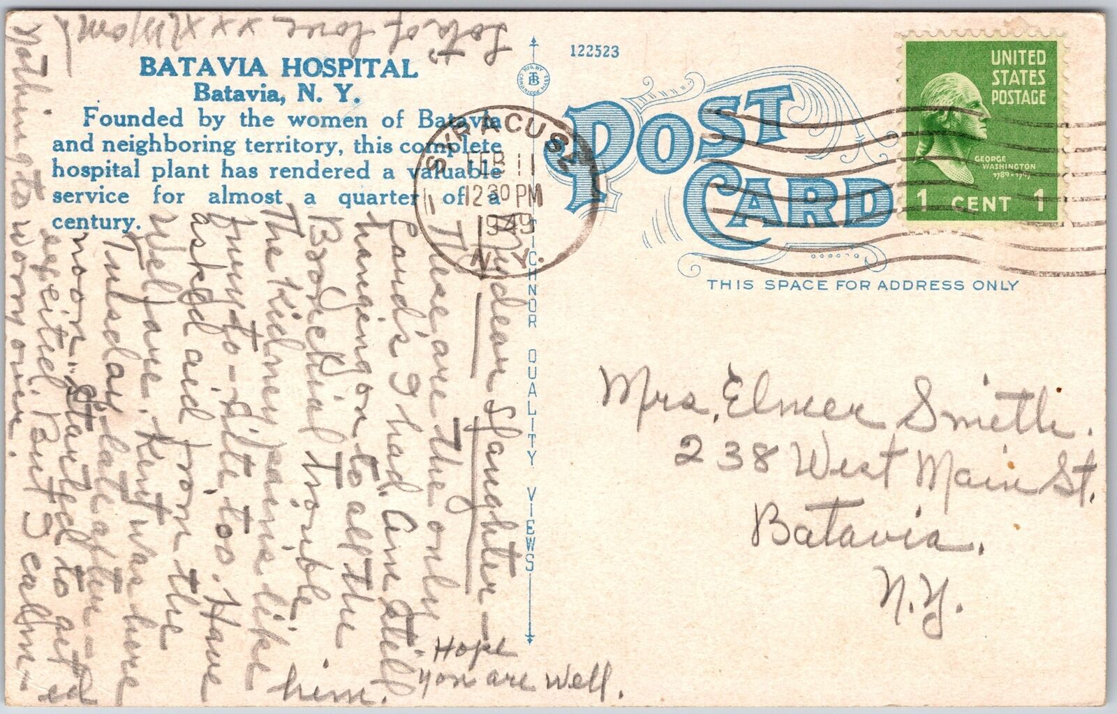 1949 Batavia Hospital Batavia New York NY Grounds Trees Building Posted
