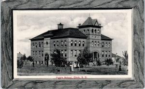 CLARK, SD South Dakota   PUBLIC SCHOOL  1911 Bloom Bros Wood Border Postcard