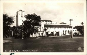 Honolulu Hawaii HI Pre-WWII City Hall Real Photo RPPC Vintage Postcard