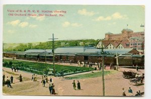 Old Orchard Beach ME Railroad Train Station Depot Busy Day Postcard