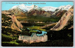 CPR Hotel And Bow Valley, Banff Alberta Canada, Antique Aerial View Postcard #2