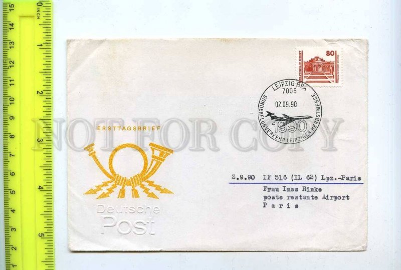 254982 GERMANY GDR DDR Interflug Leipzig Paris IF516 flight 1990 postmark