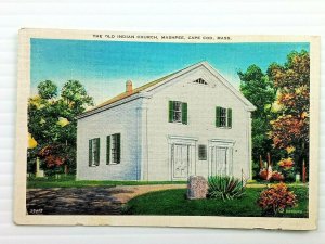 Vintage Postcard 1940 The Old Indian Church Mashpee Cape Cod MA Massachusetts