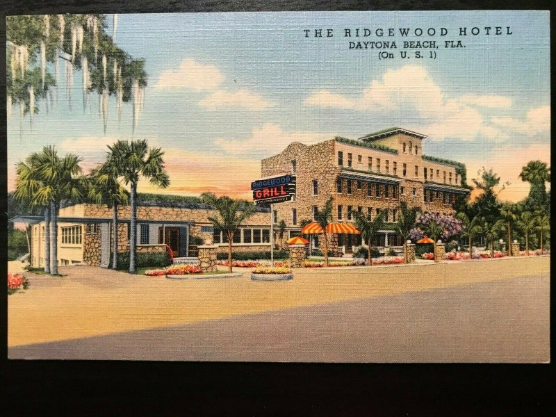 Vintage Postcard 1939 The Ridgewood Hotel & Grill U.S. 1 Daytona Beach Florida
