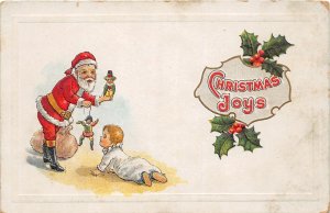 F95/ Santa Claus Merry Christmas Postcard c1910 Baby Toys Joys 19