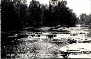 Vtg Rapid River Falls State Park Michigan MI RPPC Real Photo 1940s Postcard