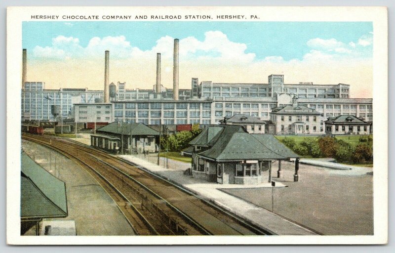 Hershey PA~Chocolate Company Factory~Railroad Station Depot~Platform~1920s PC 