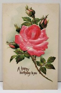 Happy Birthday Embossed Silk Rose Bronze Accents Vintage Germany Postcard E6