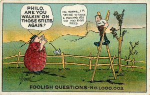 Comic Postcard 213 Foolish Questions, Mama Asks Boy if He's on Stilts, Goldberg