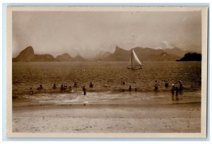 c1940's Morros Do Rio Beach Baths Rio De Janeiro Brazil RPPC Photo Postcard
