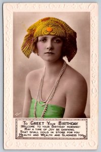 To Greet Your Birthday, Glamour Girl, 1920s Rotary Photo Postcard, Rita Martin