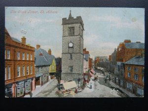 Hertfordshire ST. ALBANS Market & Clock Tower FLEUR DE LIS INN c1905 Postcard