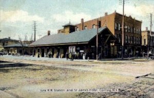 Erie R.R. Station and St. James Hotel, Corning, NY, USA Railroad Train Depot ...