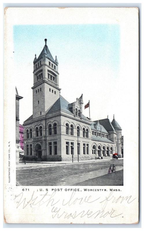 Postcard US Post Office, Worcester, MA 1906 B17